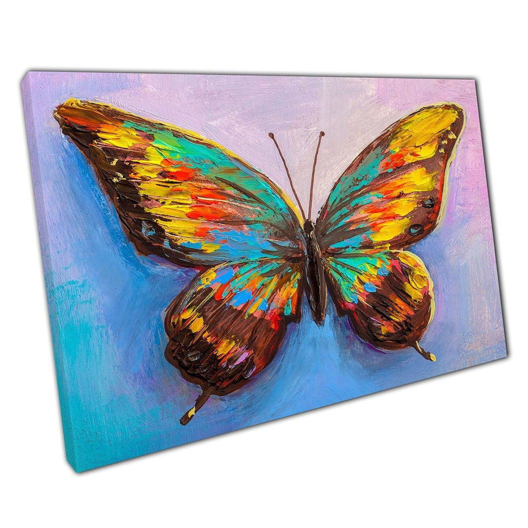 Oil Painting Texture Style Colourful Rainbow Butterfly Beautiful Abstract Nature Wall Art Print On Canvas Mounted Canvas print