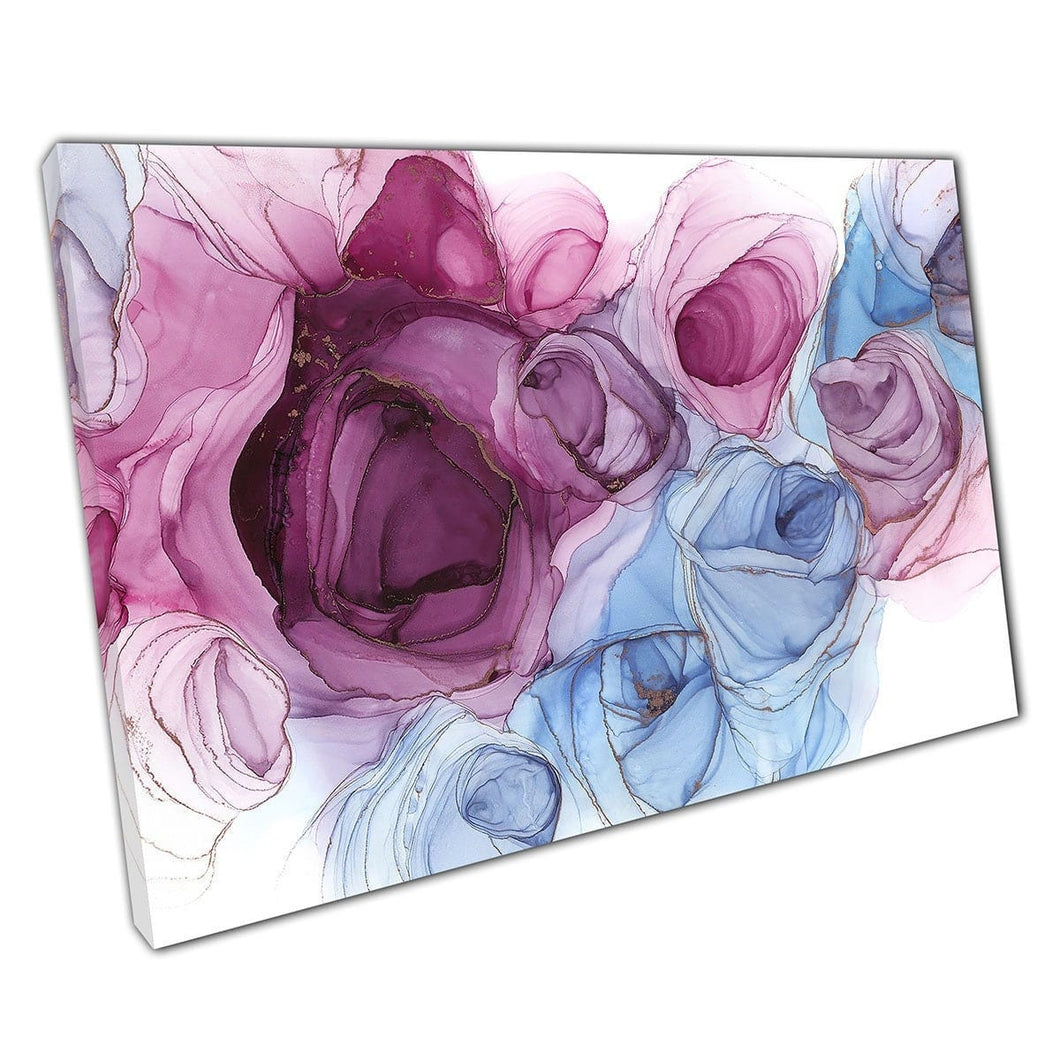 Alcohol And Ink Mixing Technique Abstract Free Flowing Blue Purple Floral Inspired Wall Art Print On Canvas Mounted Canvas print