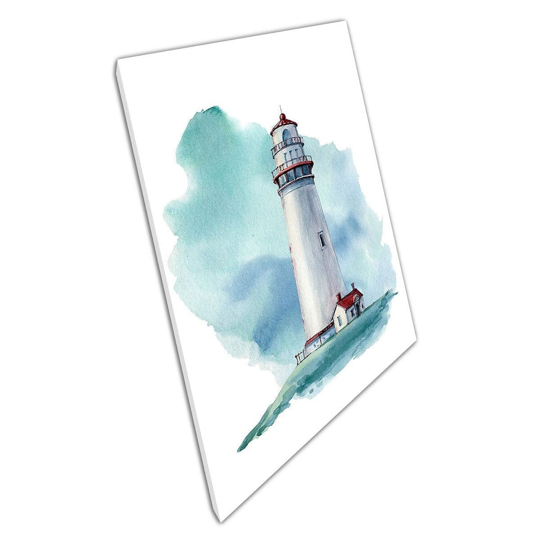 White And Red Lighthouse Watercolour Painting Wall Art Print On Canvas Mounted Canvas print