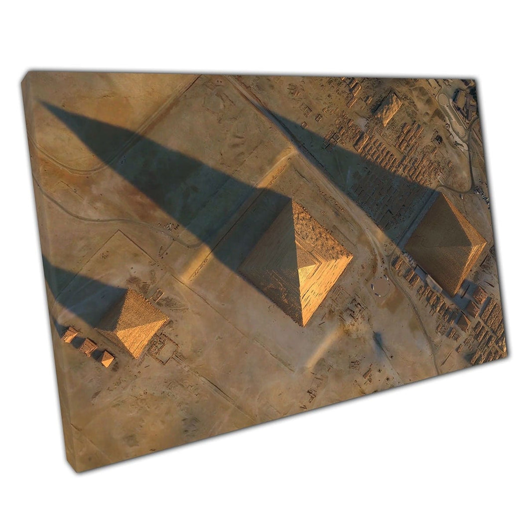 Aerial View Of Giza Pyramids Necropolis Plateau Greater Cairo Egypt Famous Landmark Wall Art Print On Canvas Mounted Canvas print
