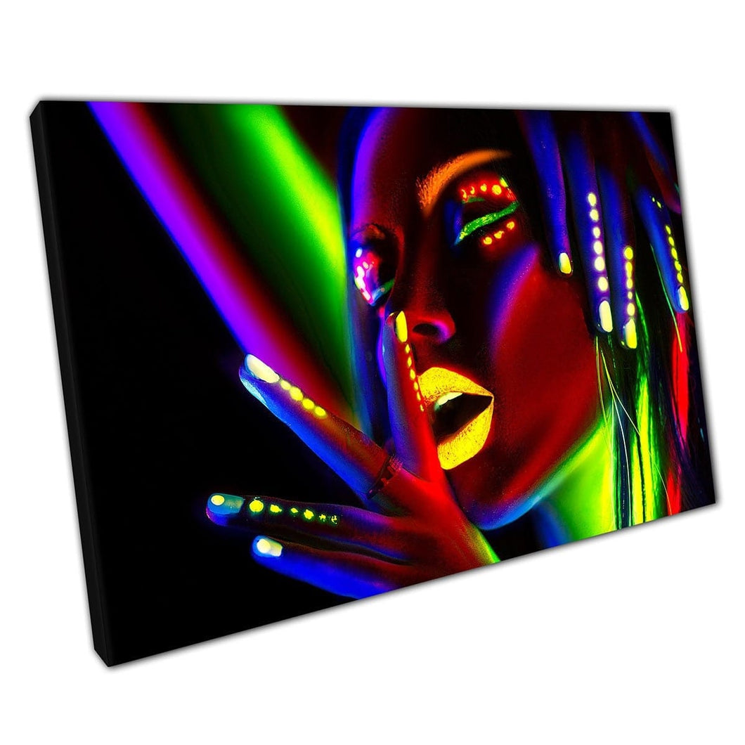 Sexy Female Neon Fluorescent Disco Dancer Photography Wall Art Print On Canvas Mounted Canvas print