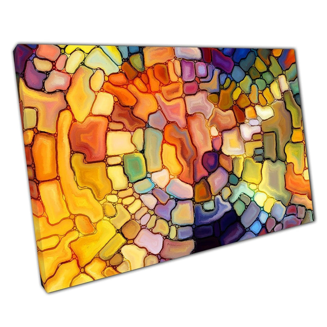 Warm Toned Abstract Stained Glass Inspired Digital Art Contemporary Modern Artwork Wall Art Print On Canvas Mounted Canvas print