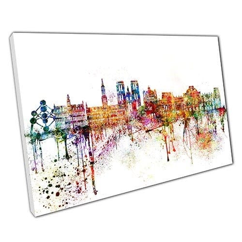 Print on Canvas Colourful Skyline landmarks BRUSSELS Belgium Wall Art Print Mounted Canvas print