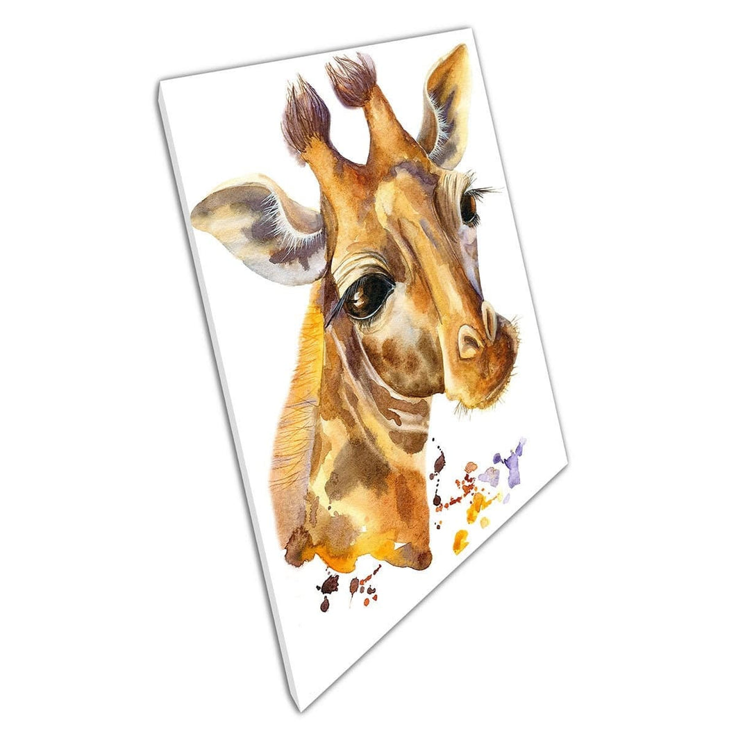 Stunning Wild Giraffe Face Detailed Animal Watercolour Illustration Painting Style Wall Art Print On Canvas Mounted Canvas print