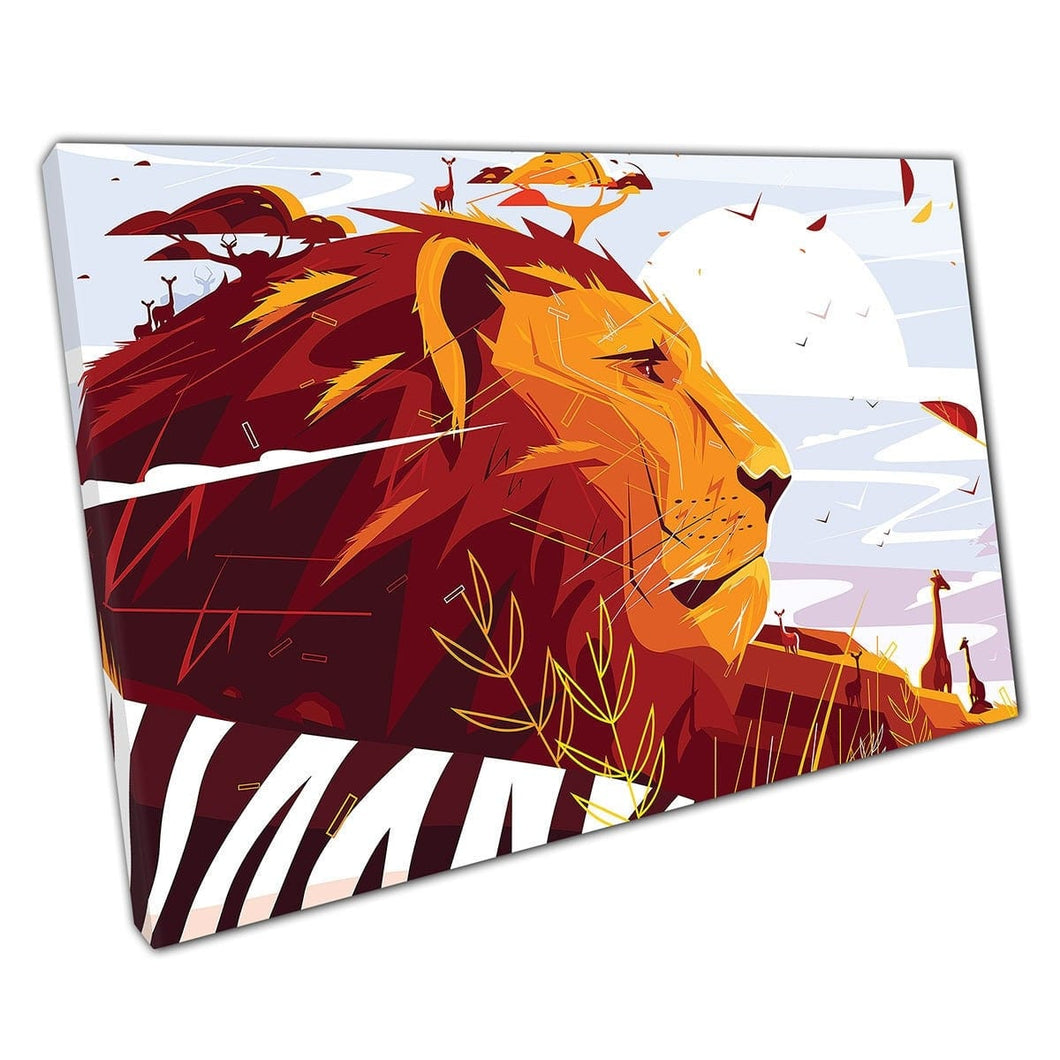 African Savanna King Of Beasts Lion Resting In The Breeze Digital Art Wall Art Print On Canvas Mounted Canvas print