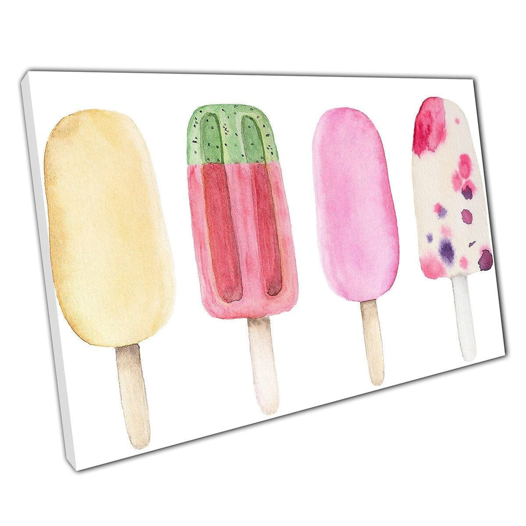 Summer Holiday Cold Ice Lolly Flavours Summer Snacks Watercolour Illustration Wall Art Print On Canvas Mounted Canvas print