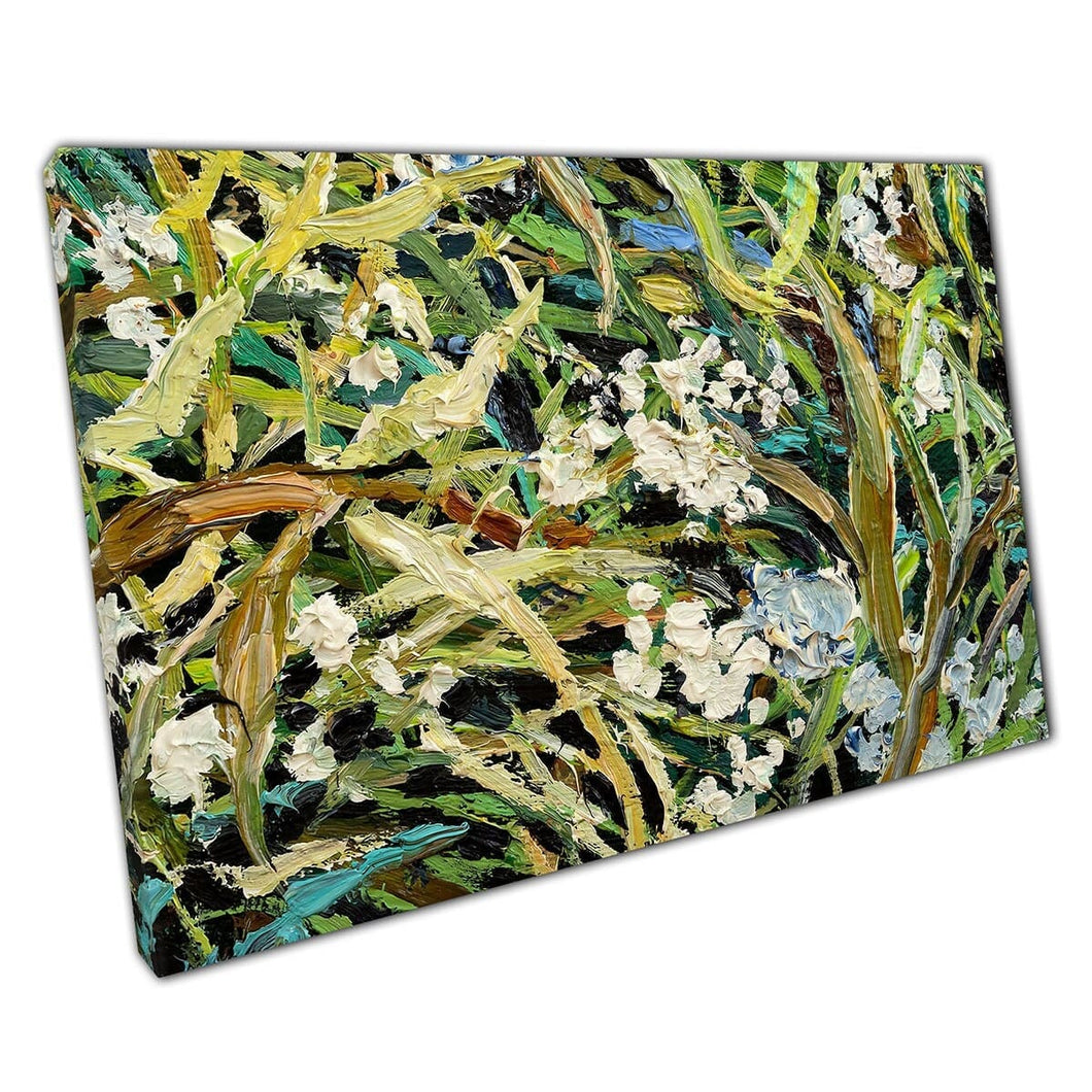 Abstract Oil Paint Textured Style Expressive Natural Grassy Foliage Plant Theme Scene Wall Art Print On Canvas Mounted Canvas print