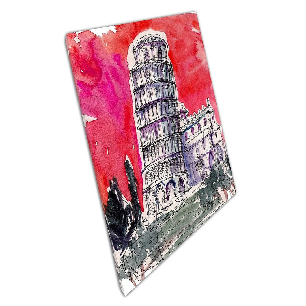 The Leaning Tower Of Pisa Watercolour And Pen Painting Illustration Wall Art Print On Canvas Mounted Canvas print