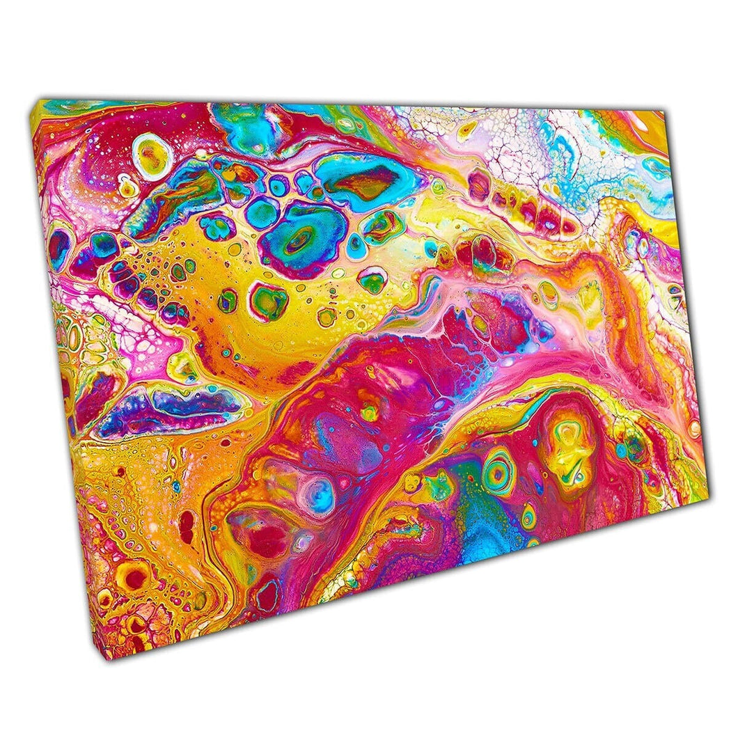 Vibrant Colourful Fluid Ink Paint Mixing Art Modern Marble Texture Pattern Wall Art Print On Canvas Mounted Canvas print