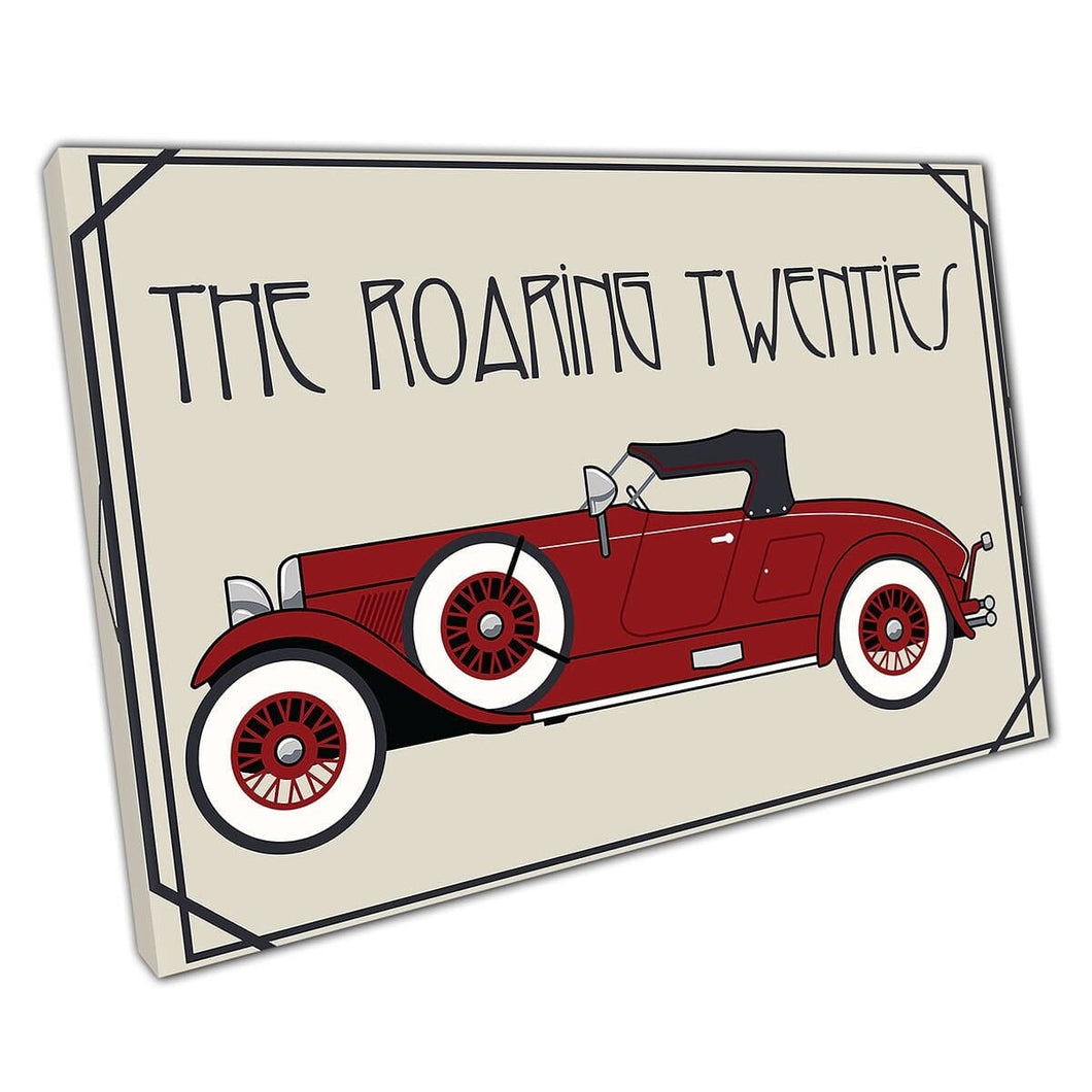 The Roaring Twenties 1920's Inspired Art Deco Classic Red Car Digital Illustration Wall Art Print op canvas gemonteerde canvas print