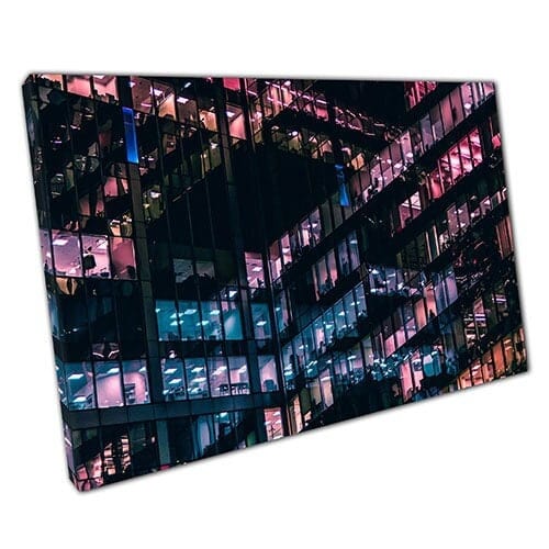 Print on Canvas City Flats With Colourful Lights Ready to Hang Wall Art Print Mounted Canvas print