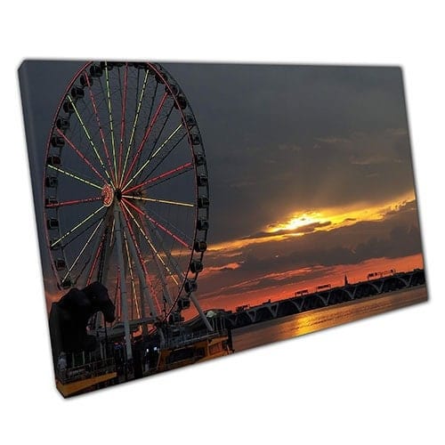 Print on Canvas Ferris Wheel Ride During Sunset Ready to Hang Wall Art Print Mounted Canvas print