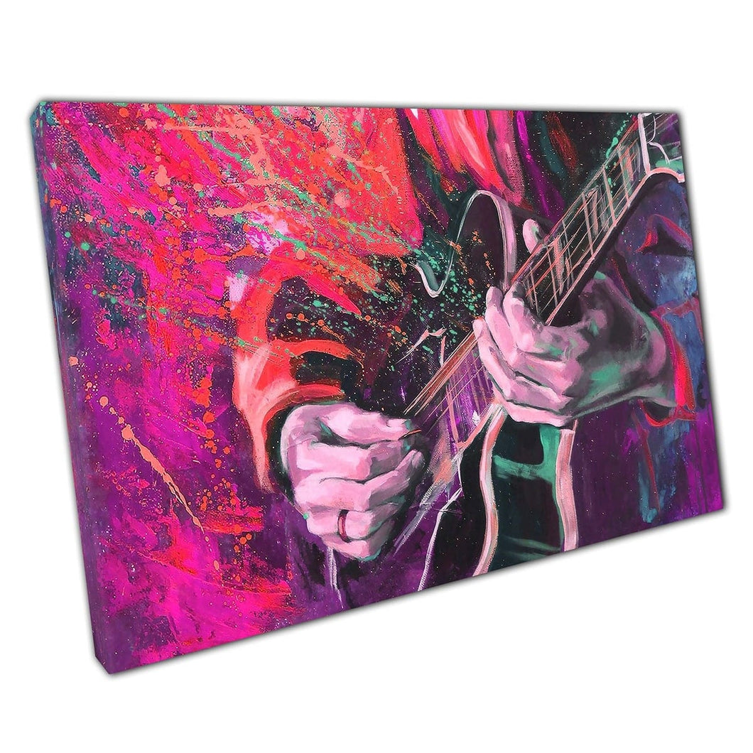 Jazz Guitarist Playing Guitar Exploding Colour Abstract Splatter Painting Style Wall Art Print On Canvas Mounted Canvas print