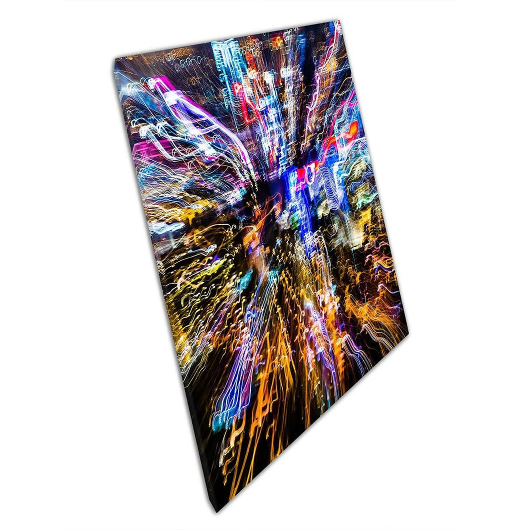 Abstract Vibrant Busy Nightlife Neon Light Trails Hong Kong Wall Art Print On Canvas Mounted Canvas print