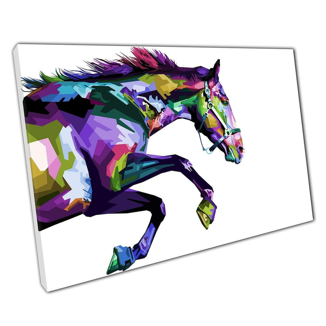 Colourful Abstract Geometric Pattern Style Horse Running Digital Illustration Wall Art Print On Canvas Mounted Canvas print