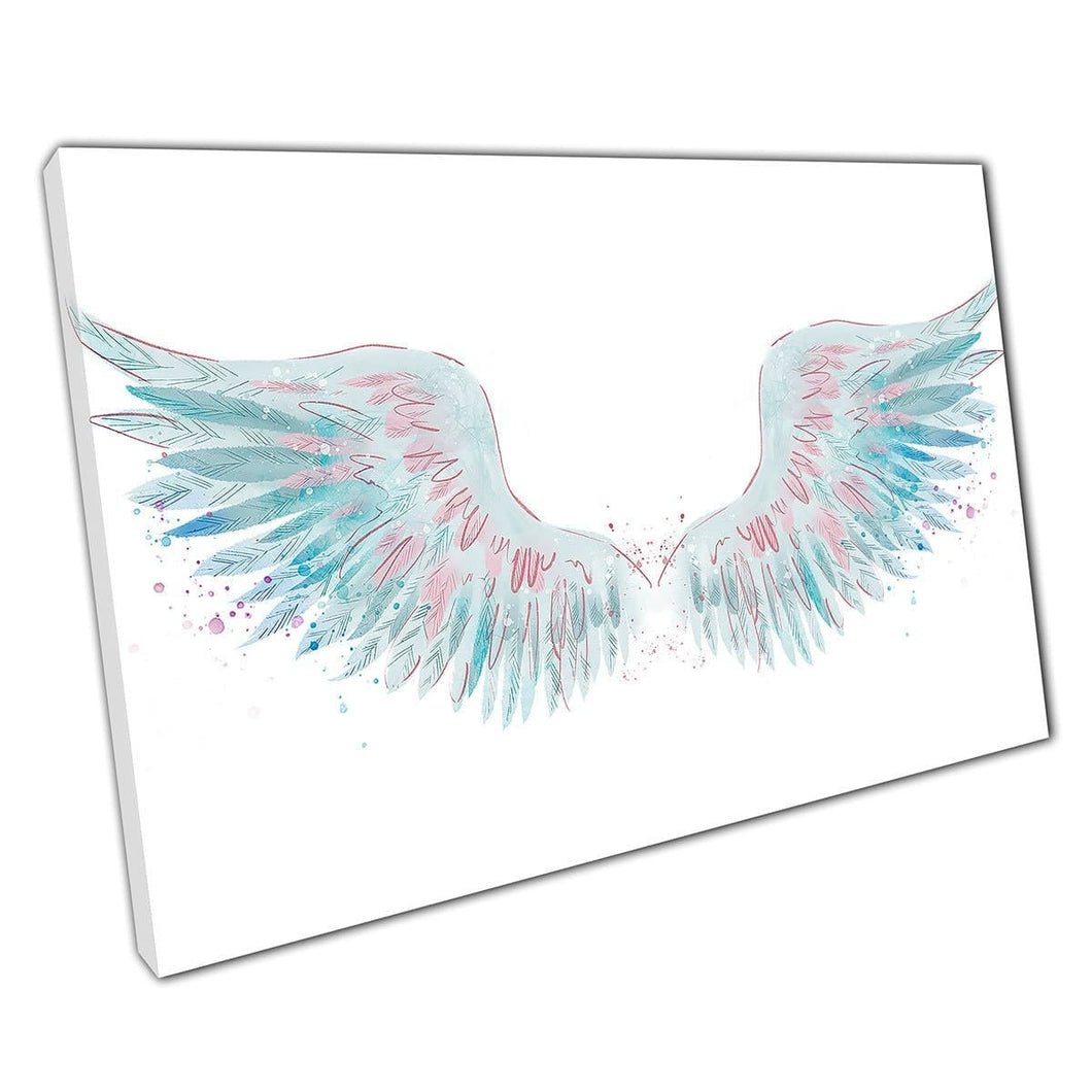 Angelic Pastel Pink Blue Heavenly Wings Watercolour Painting Wall Art Print On Canvas Mounted Canvas print