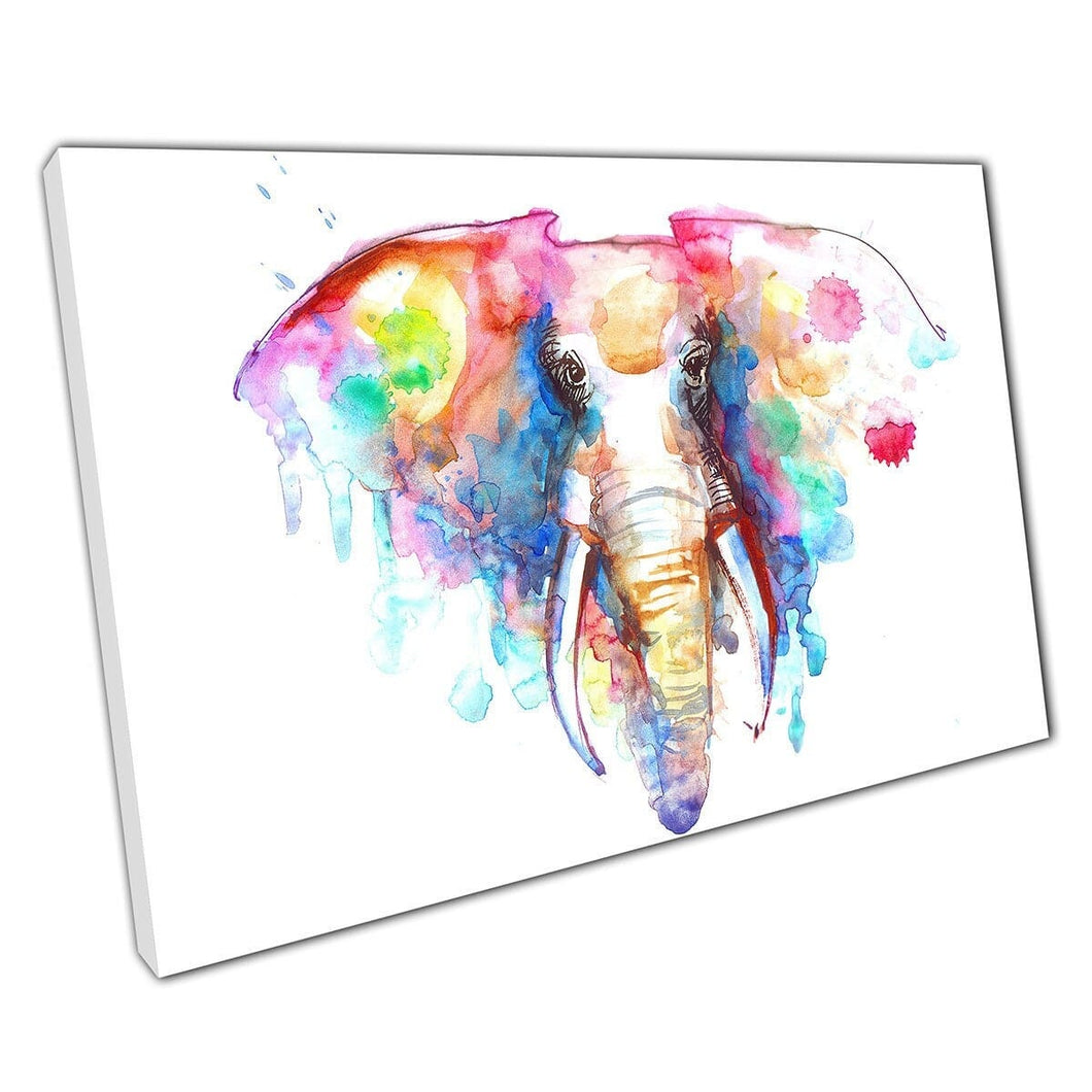 Paint Splatter Watercolour Style Elephant Sketch Colourful Painting Illustration Wall Art Print On Canvas Mounted Canvas print
