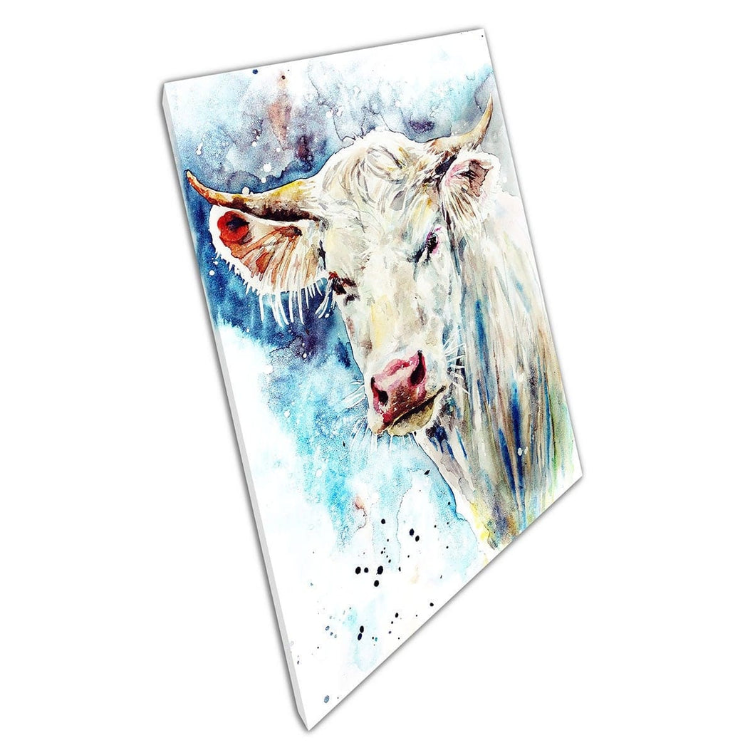 Weißer abstrakter farbenfrohe Aquarell Ackerland Kuhmalerei Wandkunstdruck auf Leinwand montiertes Leinwand Druck