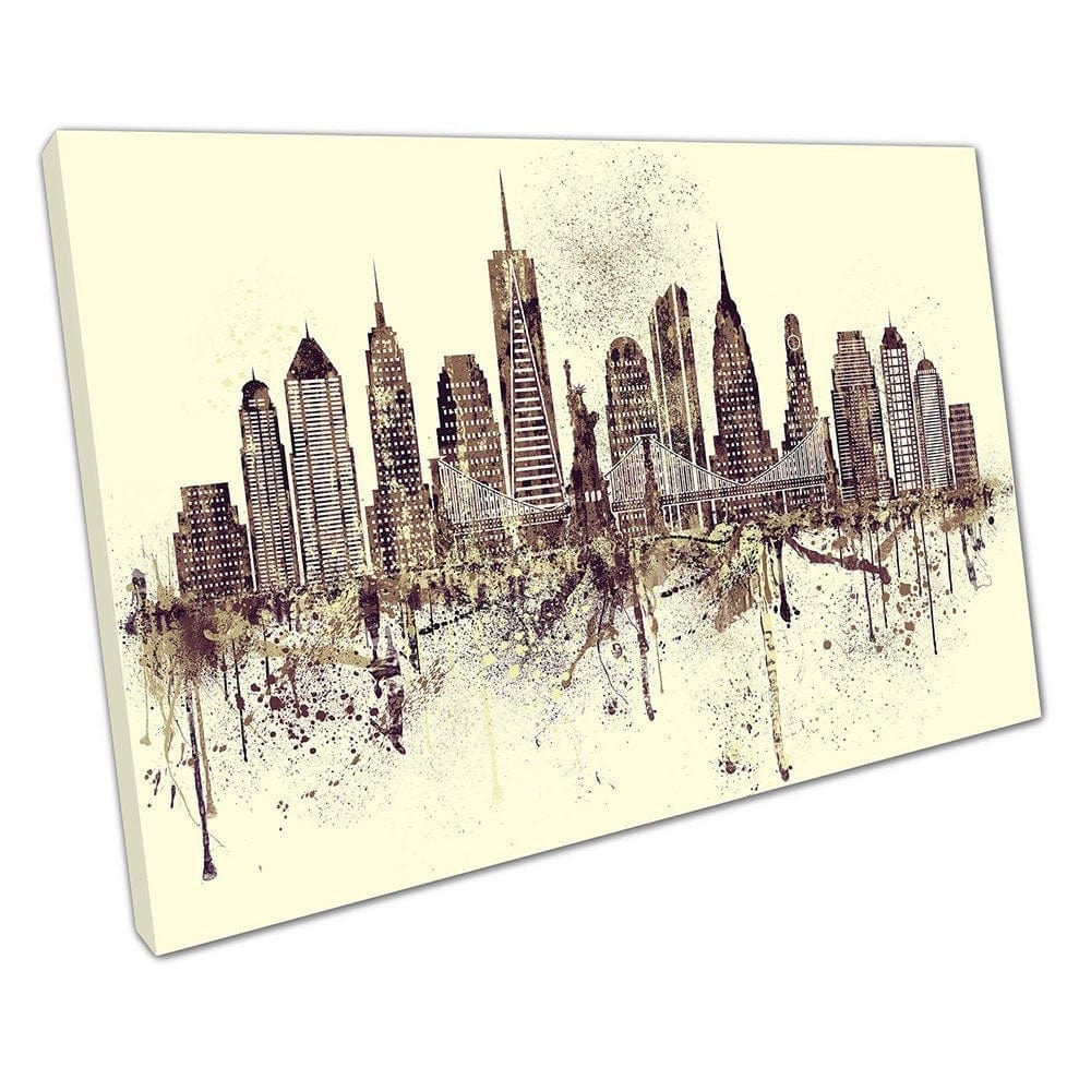 Painterly City of New York NYC USA Landmarks Spray Paint Skyline Wall Art Print Mounted Canvas print