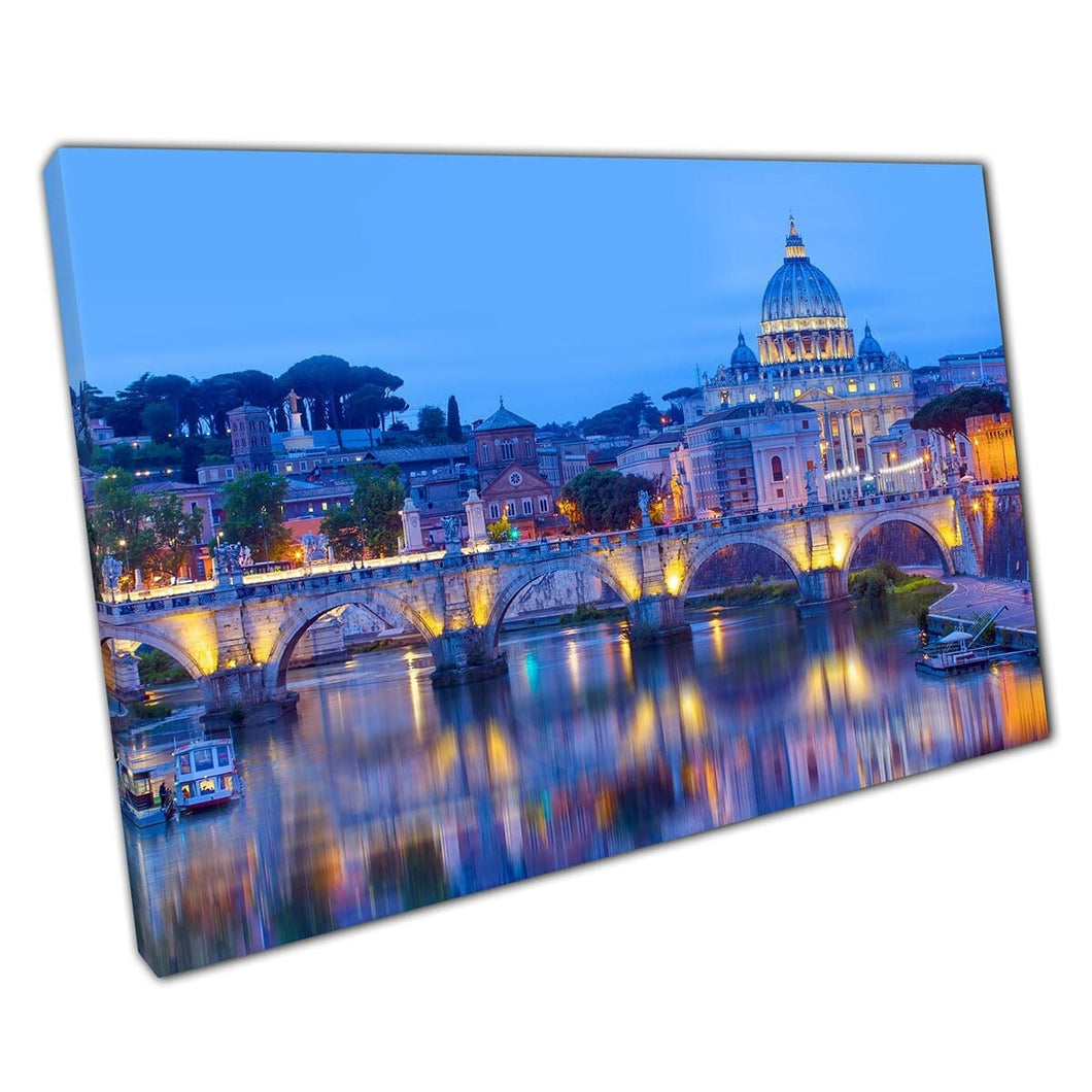 Majestic St Peter Cathedral At Twilight In Rome Italy Historic Landmark Photography Wall Art Print On Canvas Mounted Canvas print