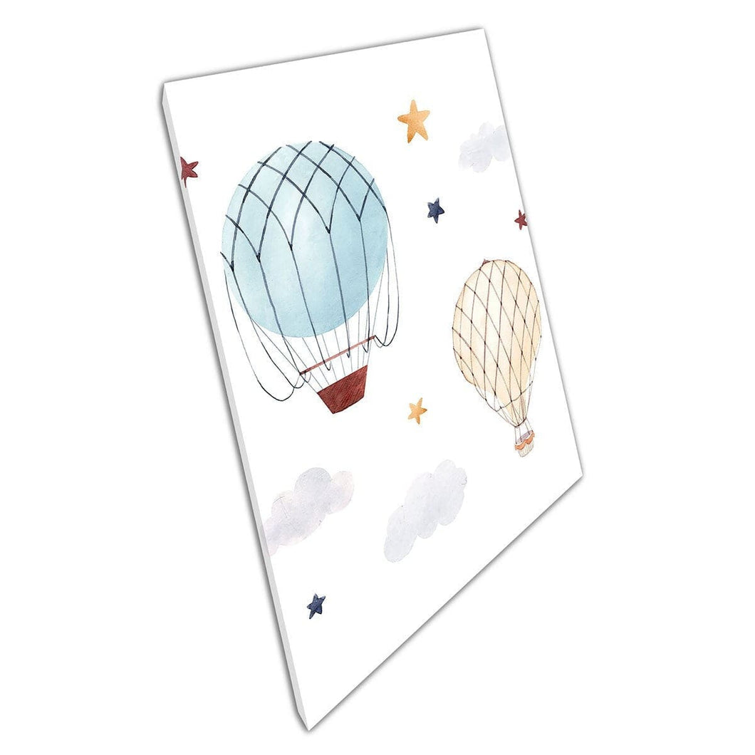 Hot Air Balloons Floating In A Starry Sky Kids Room Watercolour Illustration Wall Art Print On Canvas Mounted Canvas print
