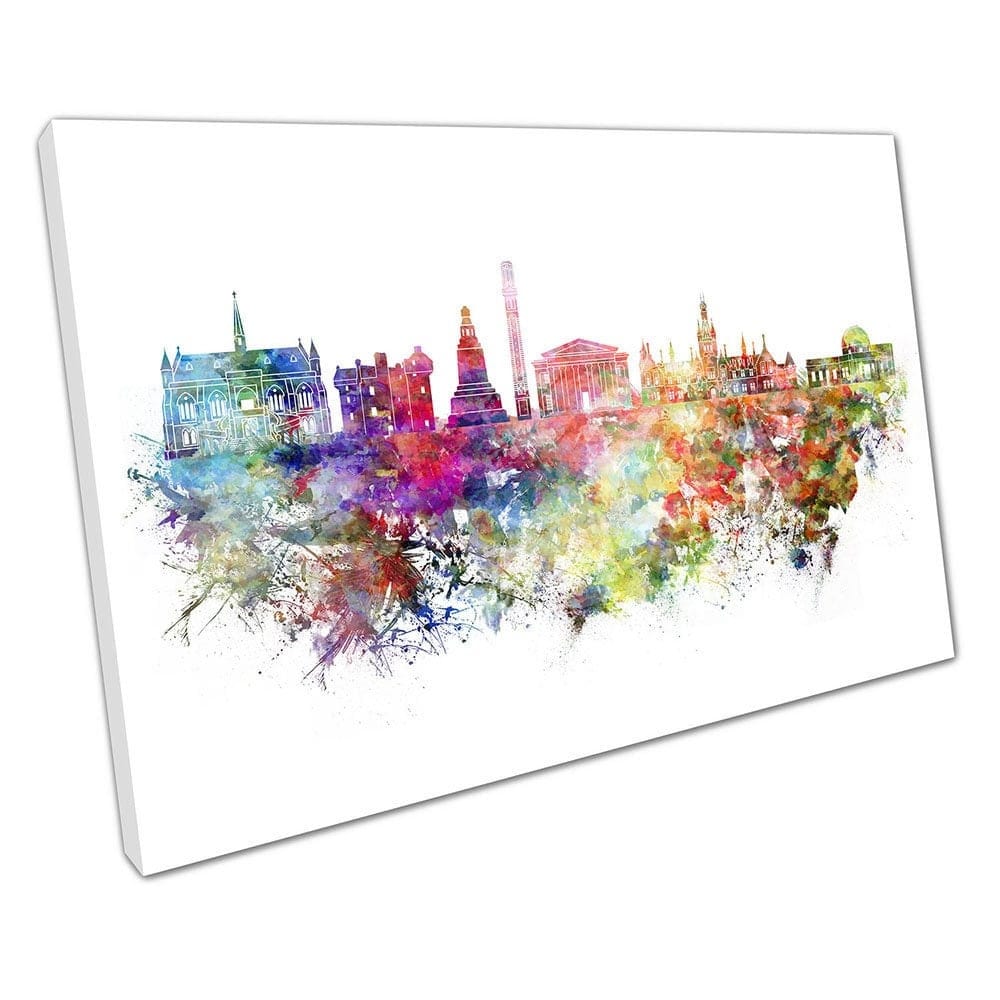 Watercolour City of Dundee Scotland painterly landmarks Ready to Hang Wall Art Print Mounted Canvas print