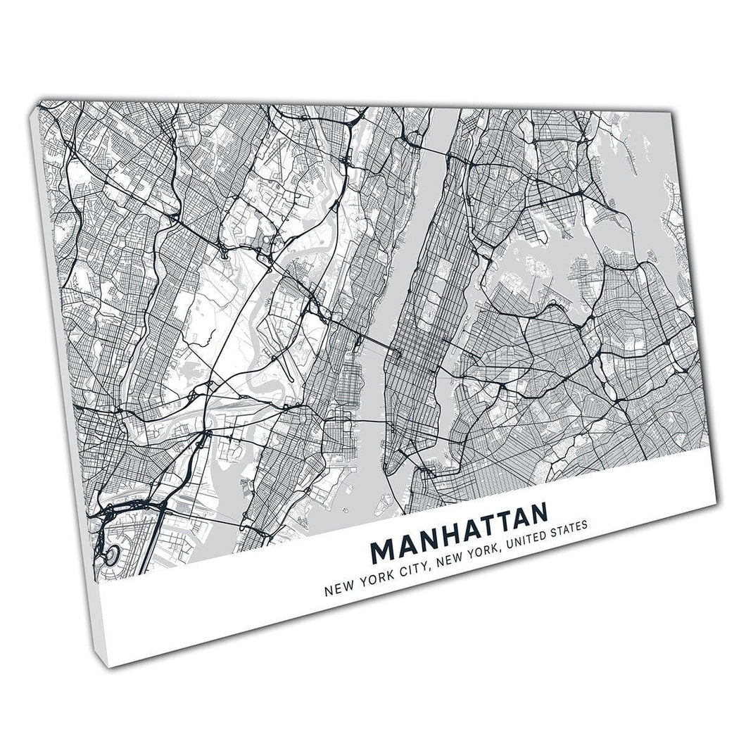 Black And White Greyscale Urban Map Manhattan New York Navigation Minimal Abstract Wall Art Print On Canvas Mounted Canvas print