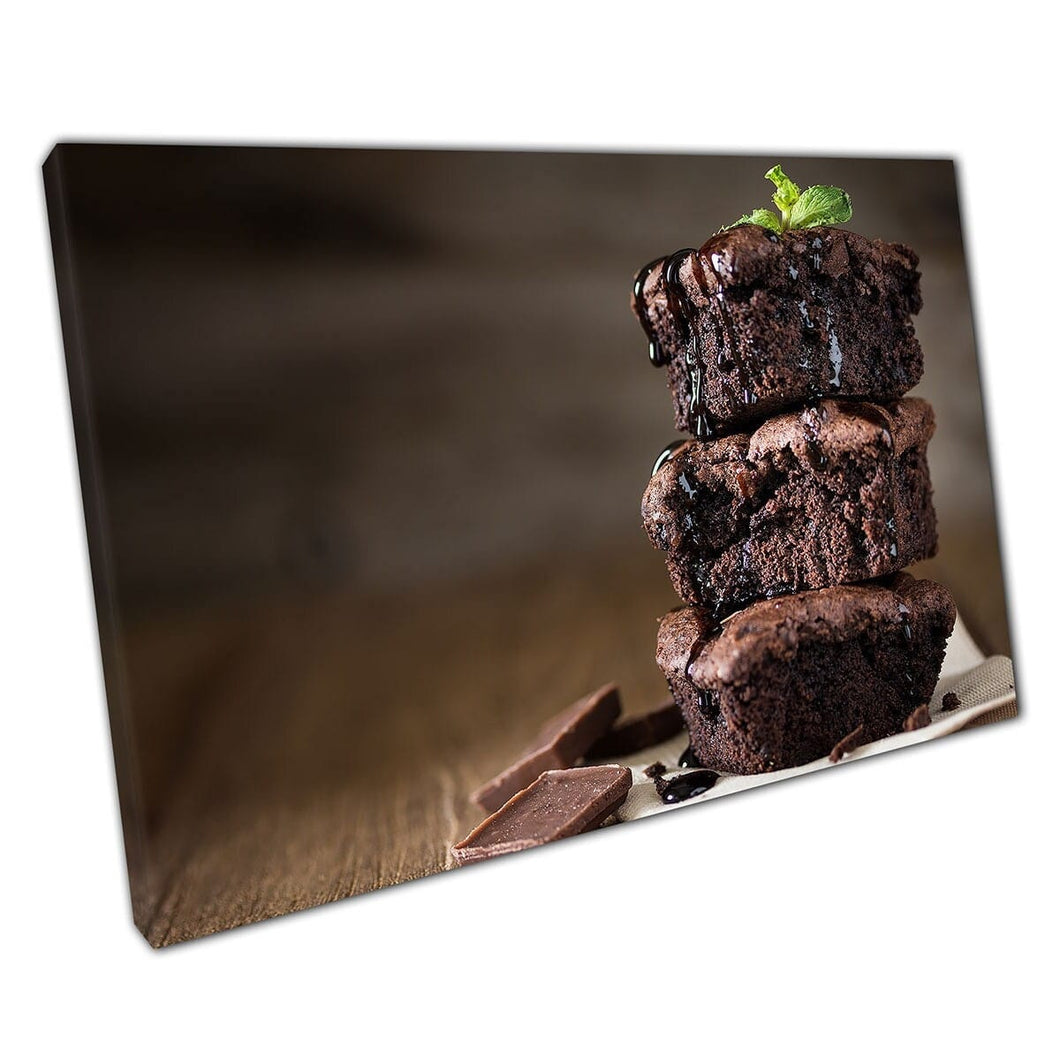 Tasty Chocolate Brownie Stack Homemade Dessert Bakery Café Cooking Presentation Wall Art Print On Canvas Mounted Canvas print