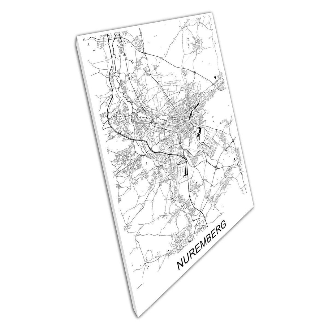 Black And White Greyscale Urban Map Nuremberg Germany Navigation Minimal Abstract Wall Art Print On Canvas Mounted Canvas print