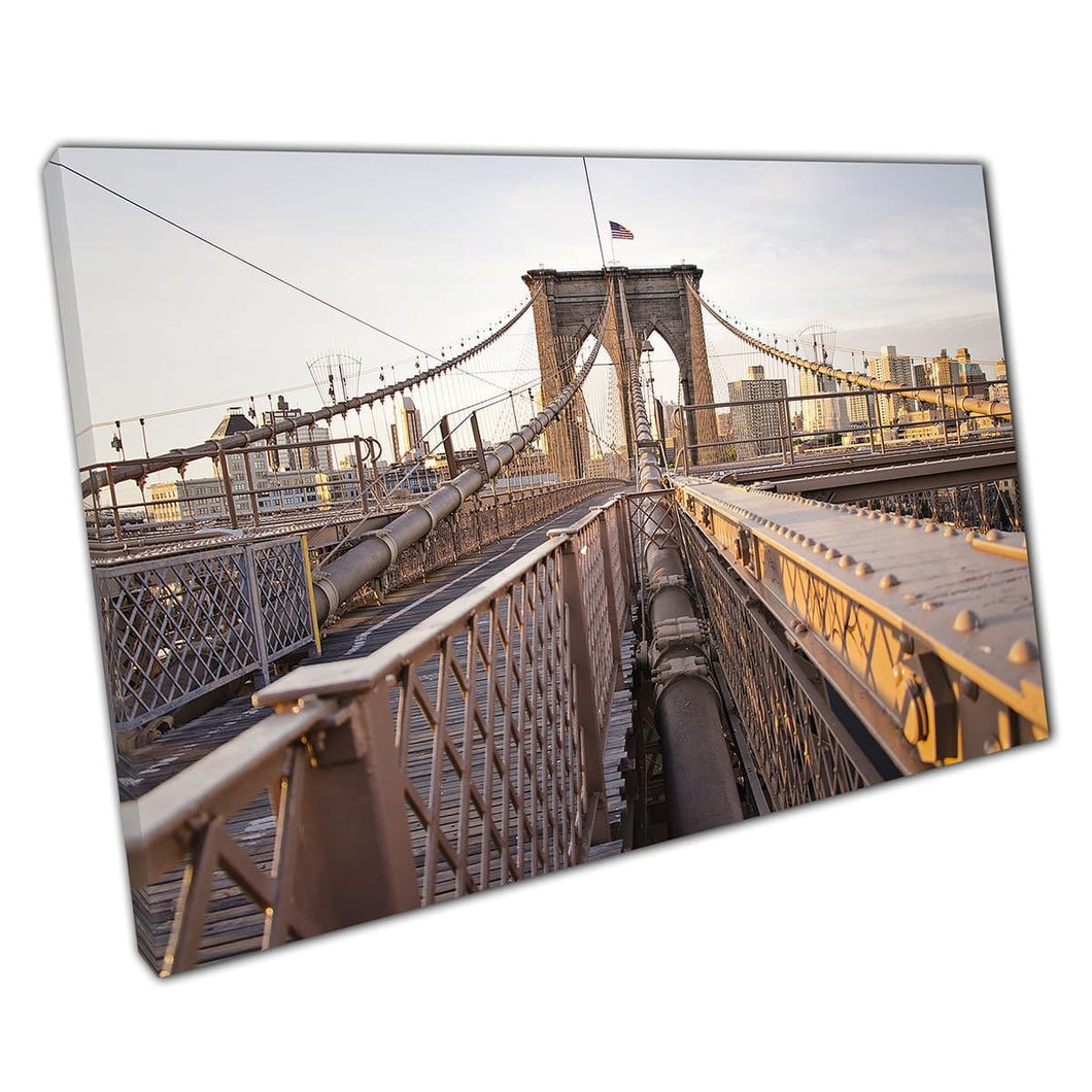Sunrise Over Brooklyn Bridge Early Morning Cityscape American USA Industrial Wall Art Print On Canvas Mounted Canvas print