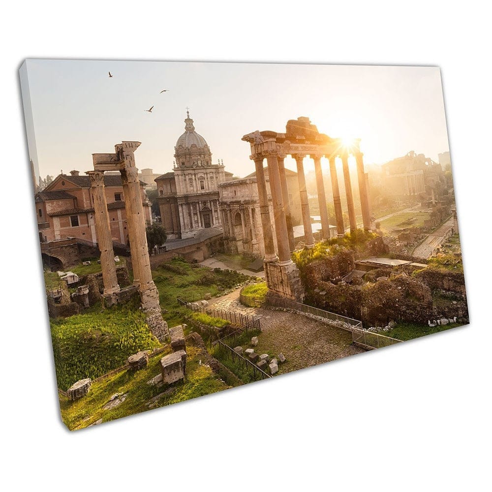 Morning sunrise over Roman ruins in Rome Italy Landscape Ready to Hang Wall Art Print Mounted Canvas print