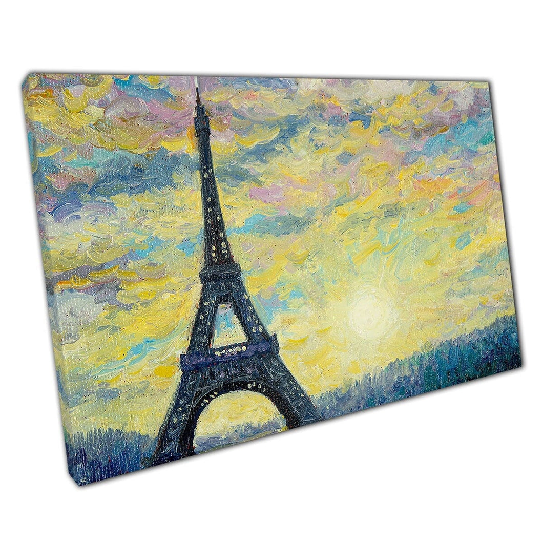 Abstract Eiffel Tower Famous Paris Landmark Surrounded By Spring Florals Wall Art Print On Canvas Mounted Canvas print