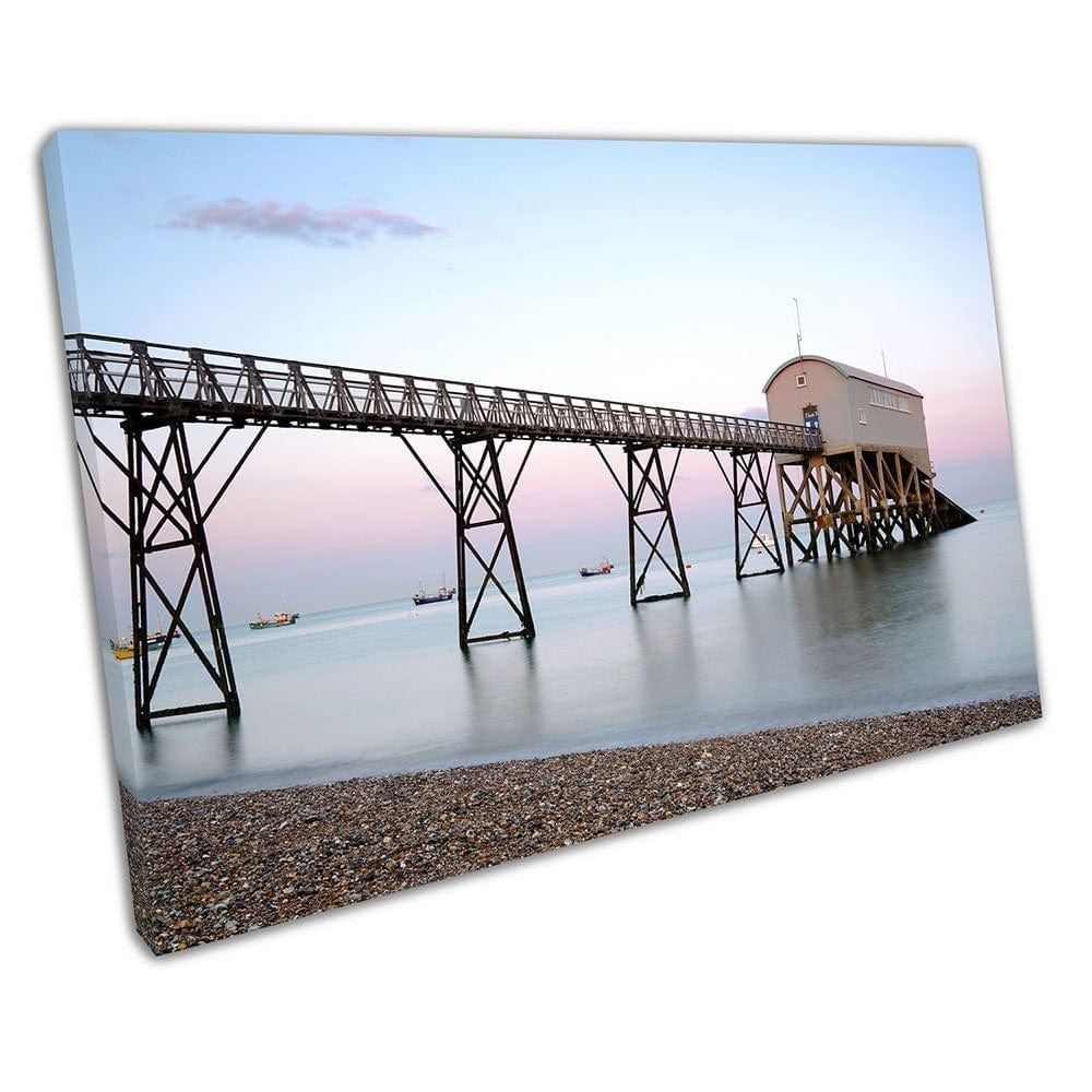 RNLI Selsey Bill lifeboat station seascape West Sussex Sunset Canvas Wall Art Print Mounted Canvas print