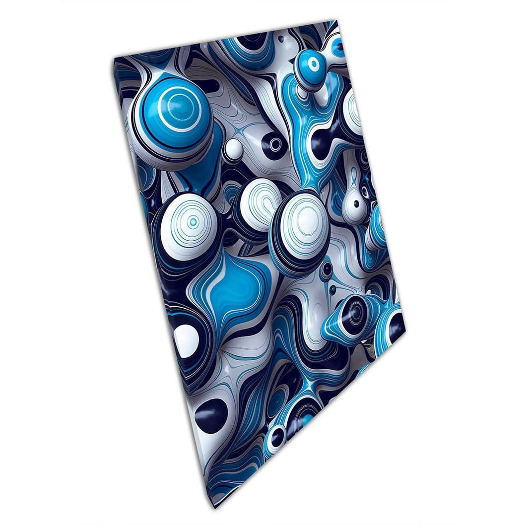 3D Abstract Paint Splash Smooth Wavy Bubbles Blue White Modern Digital Illustration Wall Art Print On Canvas Mounted Canvas print
