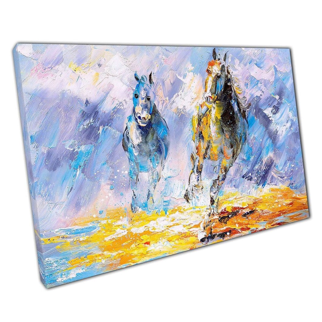 Textured Style Oil Abstract Painting Running Wild Horses Wall Art Print On Canvas Mounted Canvas print