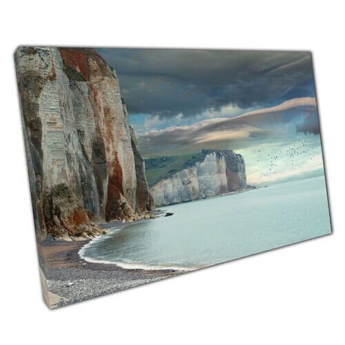 Print on Canvas Calm Seaside Beach Cliffs Ready to Hang Wall Art Print Mounted Canvas print
