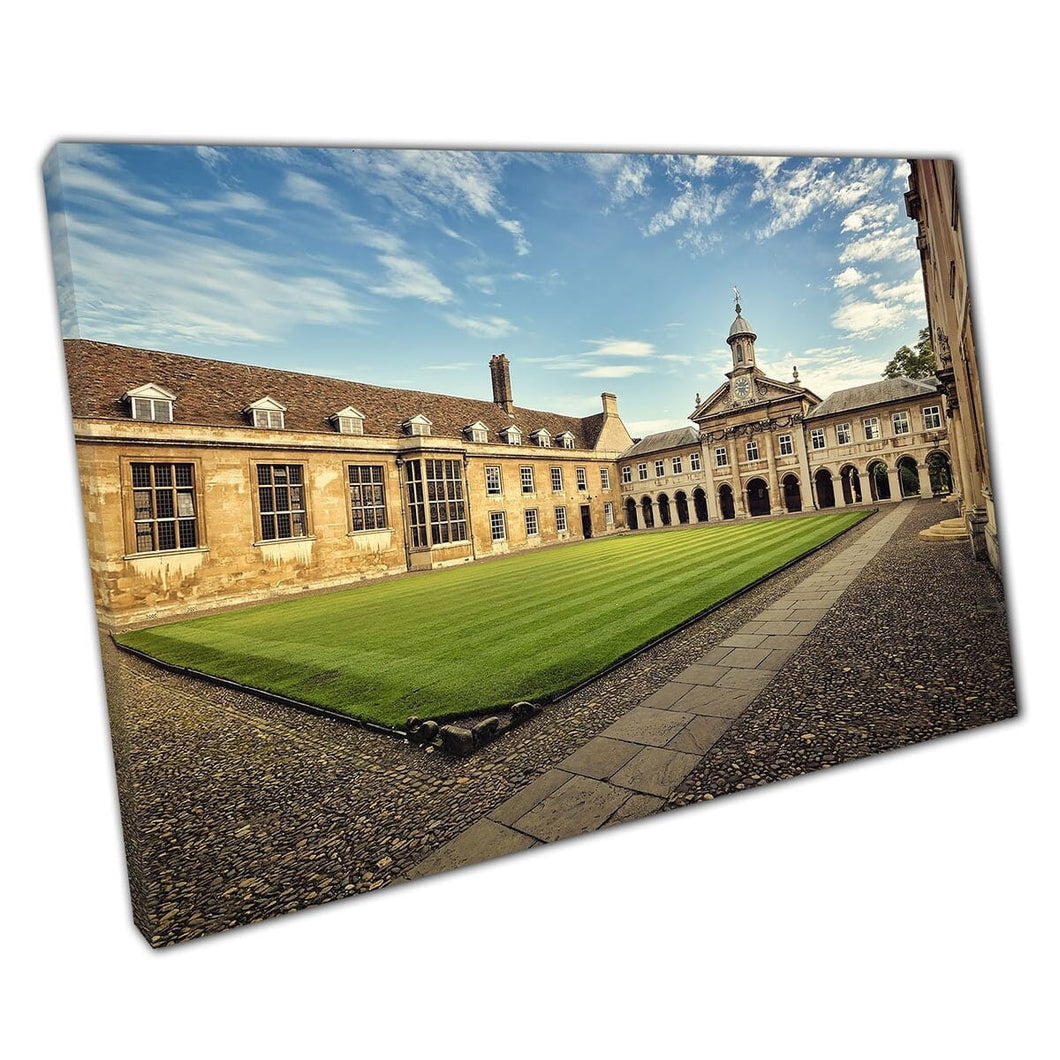 Blue Skies Over Emmanuel Collage Cambridge Wall Art Print On Canvas Mounted Canvas print