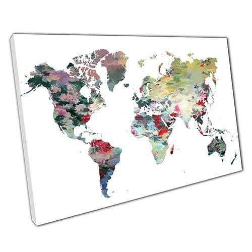 Print on Canvas watercolour WORLD MAP Eleanor Ready to Hang Wall Art Print Mounted Canvas print