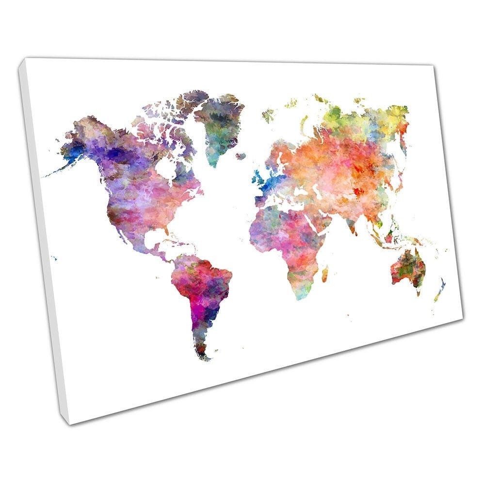Watercolour map of the world Europe Asia America Africa Ready to Hang Wall Art Print Mounted Canvas print