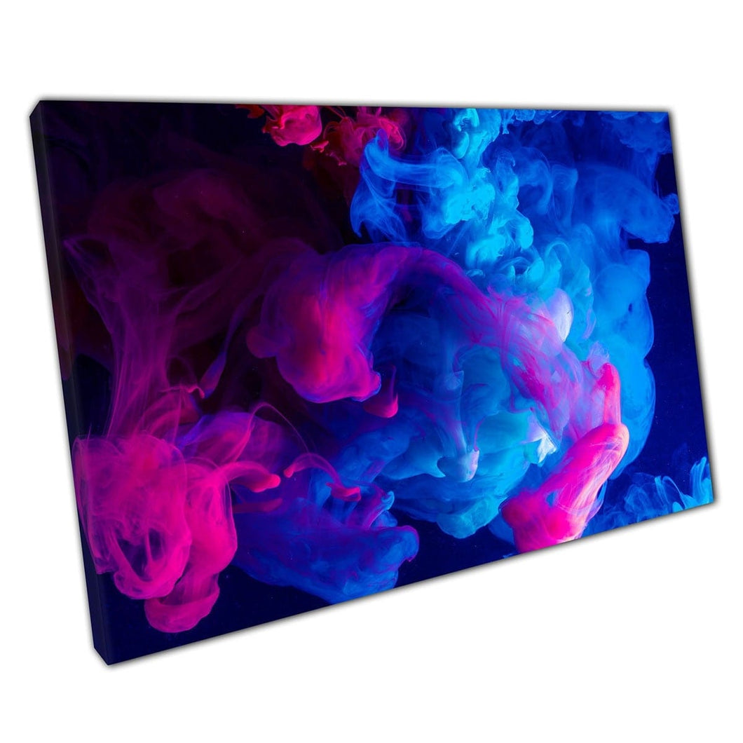 Vivid Blue And Magenta Ink Being Dropped Into Water Swirling Colour Abstract Artistic Wall Art Print On Canvas Mounted Canvas print