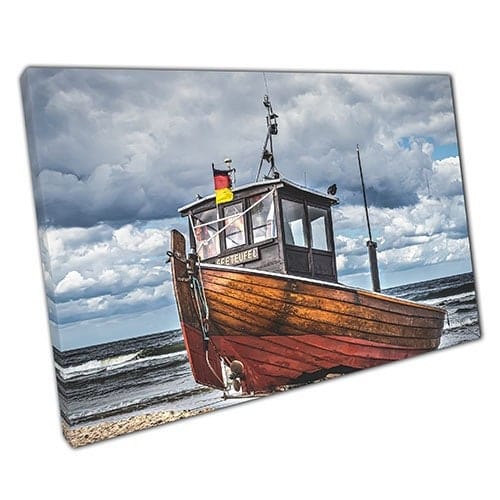 Print on Canvas Boat on Beach Shore Ready to Hang Wall Art Print Mounted Canvas print