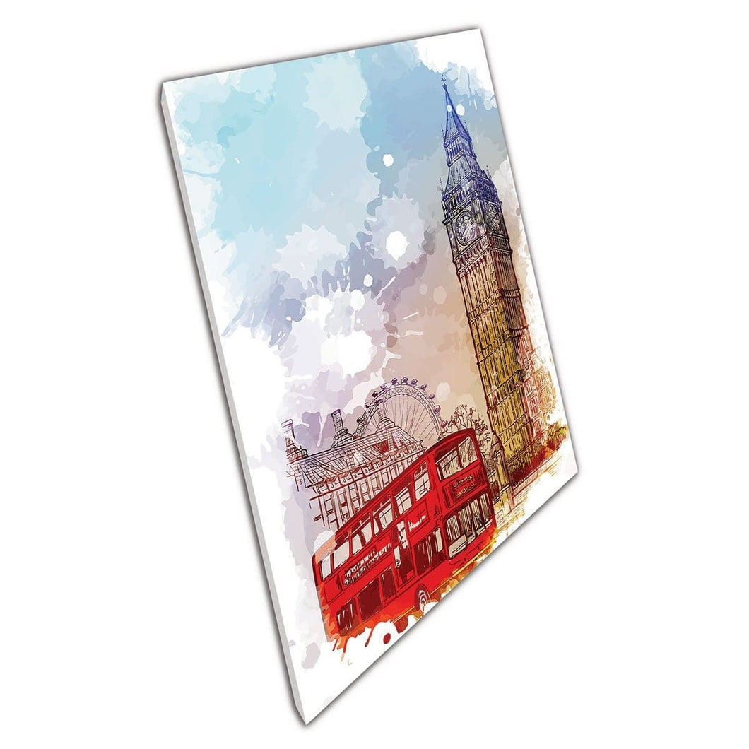 Paint Splatter Style Parliament Square Westminster London Famous Landmarks Wall Art Print On Canvas Mounted Canvas print