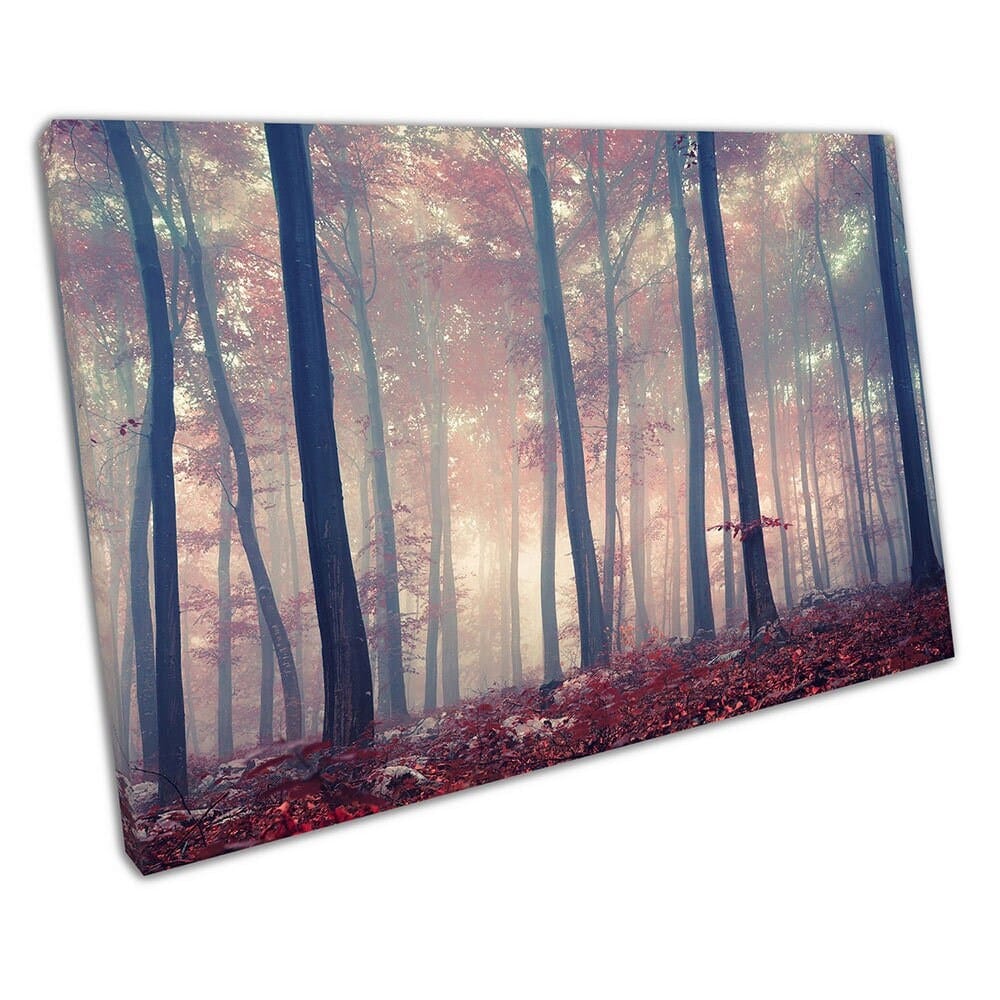 Mystic Dreamy forest with Red carpet of leaves landscape Ready to Hang Wall Art Print Mounted Canvas print