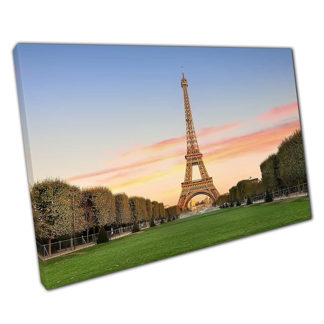 Eiffel Tower At Sunrise/Sunset Champs De Mars Paris France Wall Art Print On Canvas Mounted Canvas print