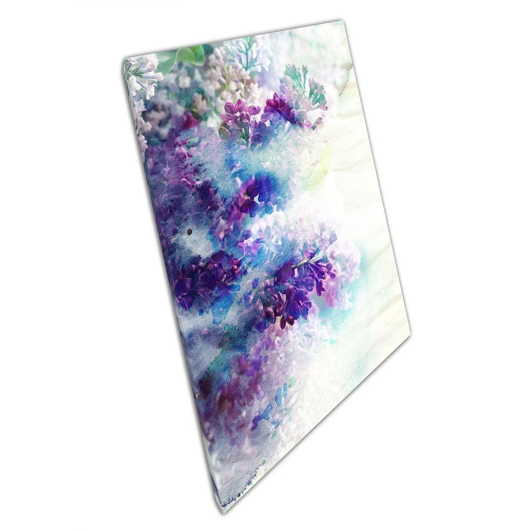 Lilac Flowers With Watercolour Ink Abstract Painting Style Combination Floral Artwork Wall Art Print On Canvas Mounted Canvas print