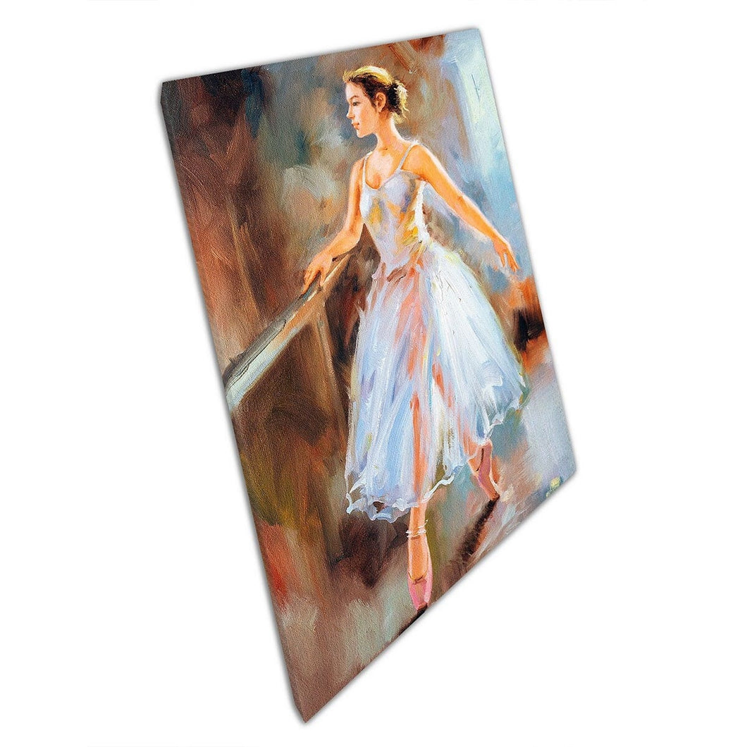 Ballet Dancer Practicing In White Dress Wall Art Print On Canvas Mounted Canvas print