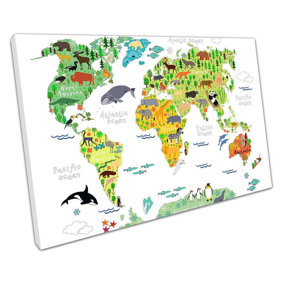 illustration Art World map of Animals Oceans sea life Ready to Hang Wall Art Print Mounted Canvas print