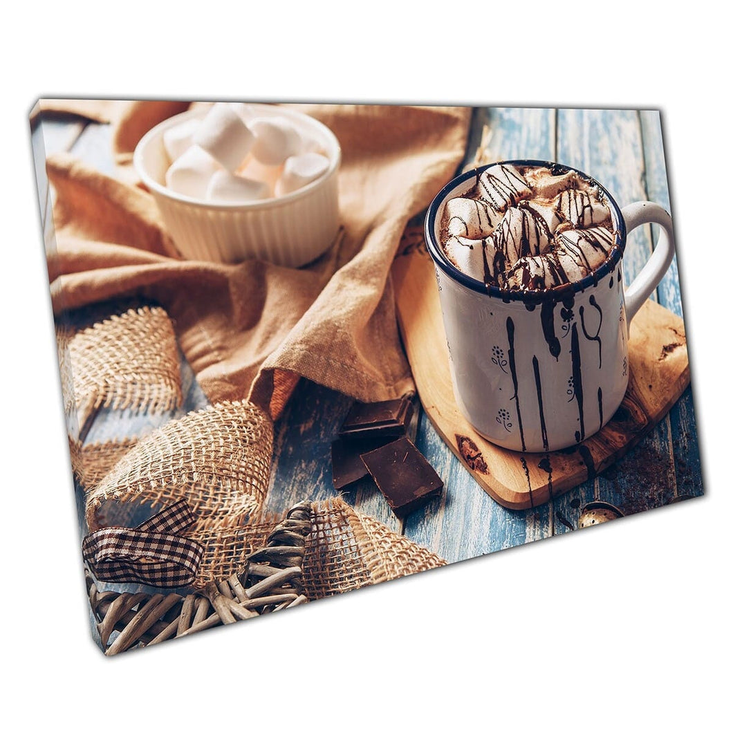 Frothy Hot Chocolate With Marshmallows And Chocolate Sauce Café Aesthetic Cozy Drink Wall Art Print On Canvas Mounted Canvas print