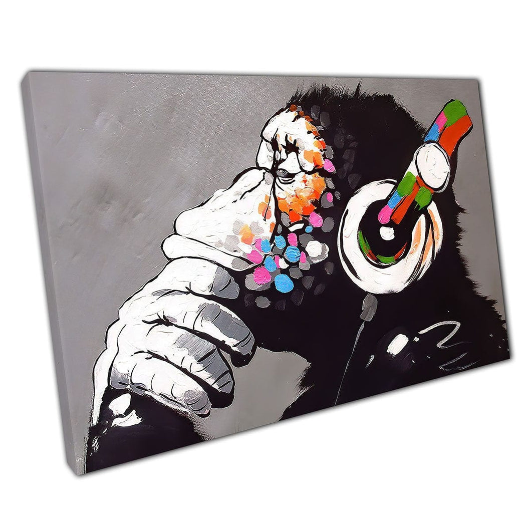 Banksy DJ Monkey Canvas Street Art Graffiti print on canvas Mounted Canvas print