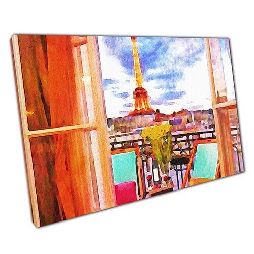 Print on Canvas Paris Balcony Door View in Watercolour Wall Art Print Mounted Canvas print